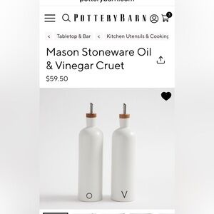 Pottery Barn Mason Stoneware Oil & Vinegar Cruet Set